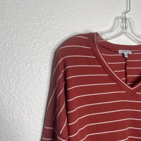White Birch Womens Top Size M Burnt Orange Striped V-Neck Long Sleeve - Picture 9 of 16